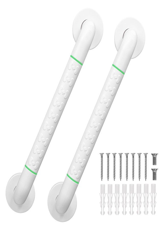 JFMkaer 2 Pack 16 Inch White Shower Grab Bar,Bath Grab Rails with Anti-Slip Grip and Safety Luminous Circles,Stainless Steel Bath Handle Bathroom Grab Bar for Seniors, Elderly, Handicap - Image 1